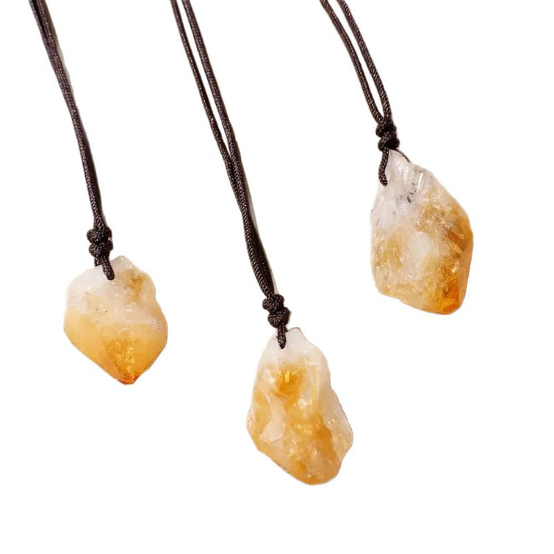 Raw Natural Crystal Point Pendant Necklace, Adjustable Braided Cord Choker For Men Women