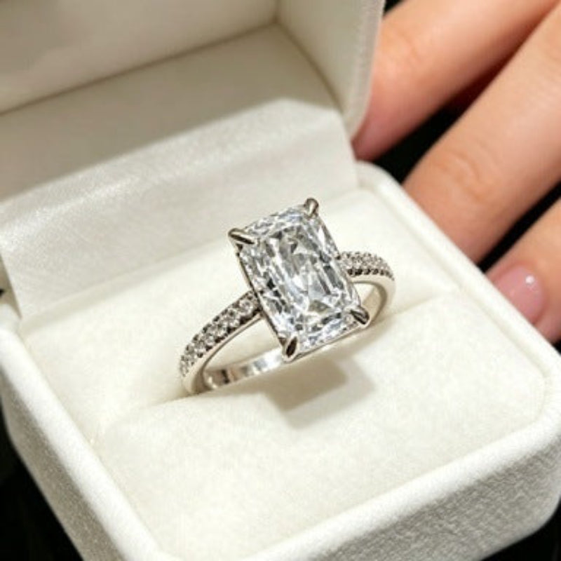 2 Tone Radiant Cut Pave Engagement Ring, Minimal Luxury Prong-Set Bridal Statement Jewelry