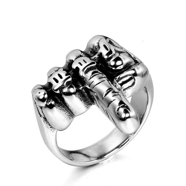 Bold Skeleton Middle Finger Statement Ring, Retro Gothic Biker Men’s Ring