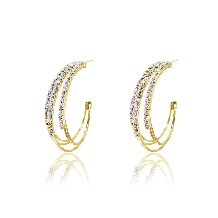 Baguette Diamond Open C-Hoop Earrings, Gold Sparkly Minimal Statement Party Ear Jewelry