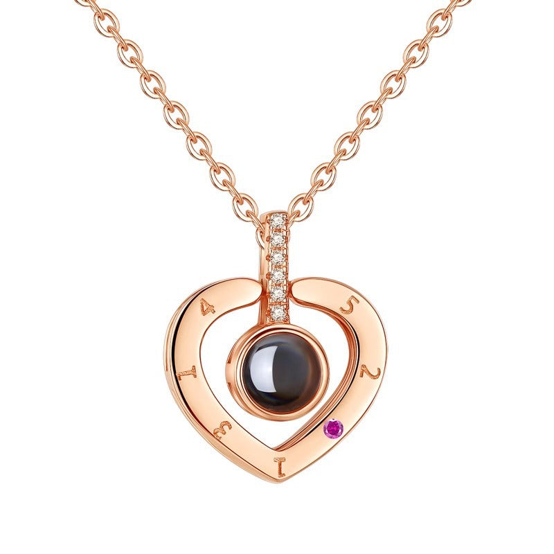 Heart Projection Pendant Necklace, 100 Languages I Love You Charm, Romantic Gift for Lover &amp; Women