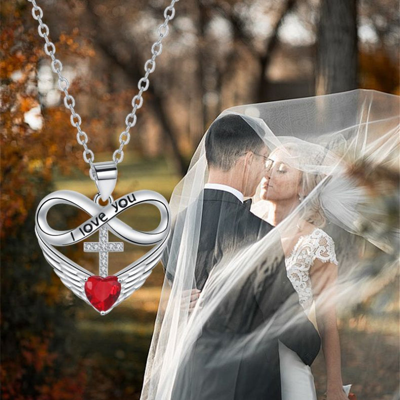 Infinity Heart Cross Angel Wing Necklace, 12 Birthstone For Women Collarbone necklace