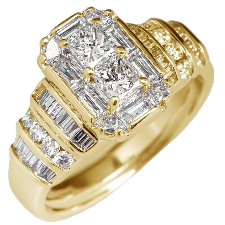 Multi-Stone Statement Ring, Vintage Rectangular Cut Stylish Engagement Proposal Diamond Rings