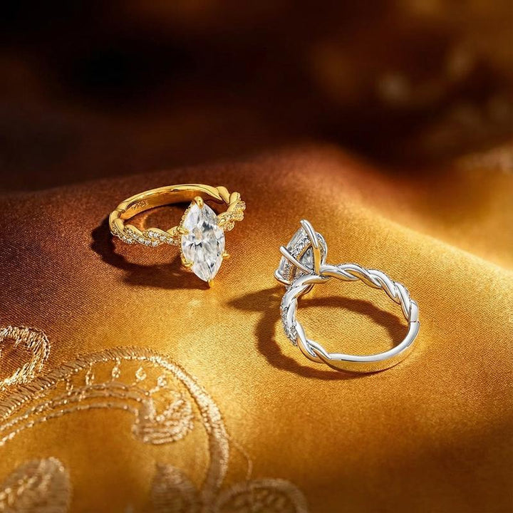 Marquise Cut 5A Grade Diamond Ring Set, Hypoallergenic Bridal 2-Piece Ring for Women