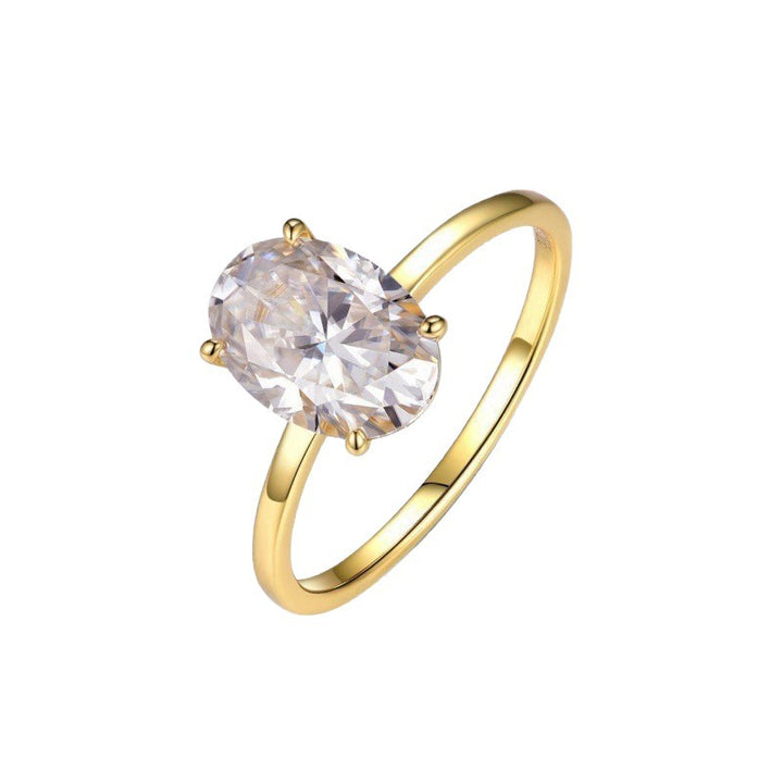 4 Prong Large Oval Diamond Solitaire Engagement Ring, Adjustable Opening Split Shank Promise Ring