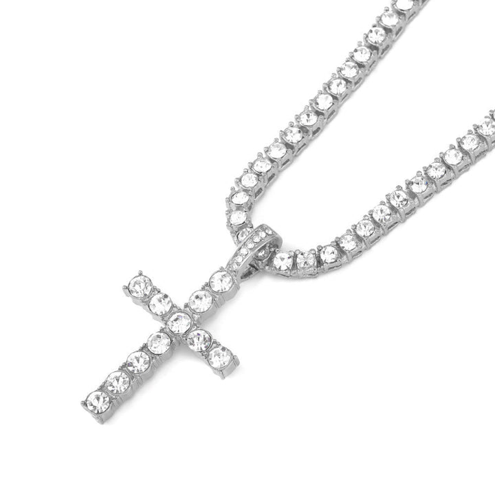 Iced Diamond Cross Tennis Chain, Faith Inspired Hip Hop Pendant Set