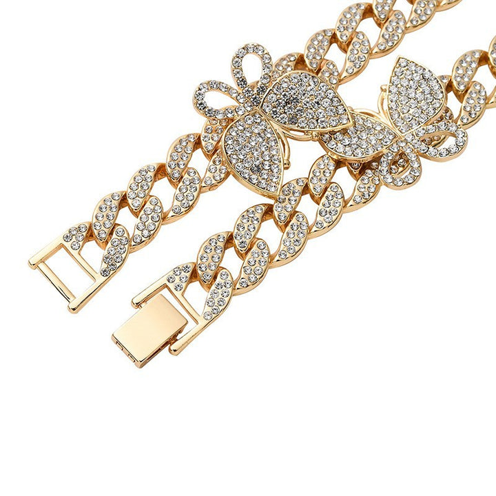 Sparkling Diamond Cuban Necklace, Sweet and Cool Butterfly Jewelry, Bip-Hop Cuban Necklace