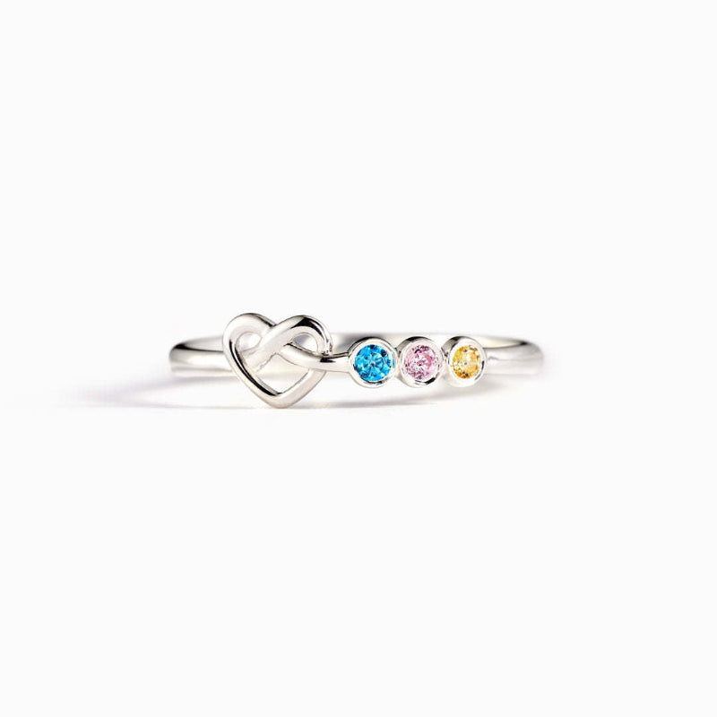 Adjustable Opening Interlocked Infinity Heart Stackable Ring, Dainty Personalized Family Promise Ring For Women