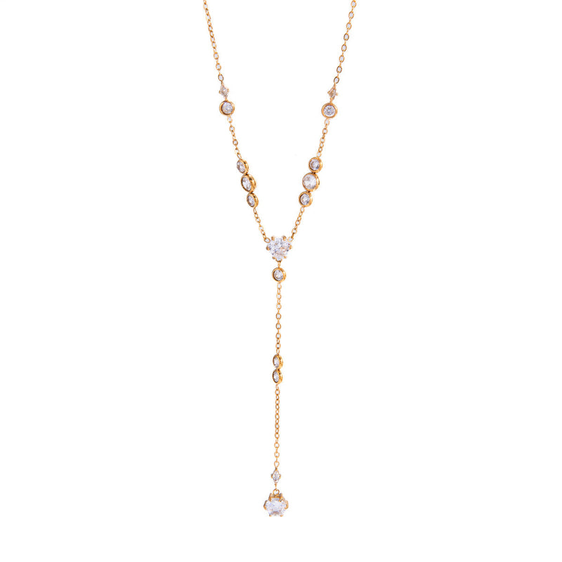 3-Piece 18k Diamond Necklace Set, Y-Chain Necklace Layerable Daily Necklaces