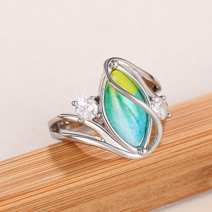 Twisted Wire Marquise Gemstone With Accent Diamond Ring, Thermochromic Ring