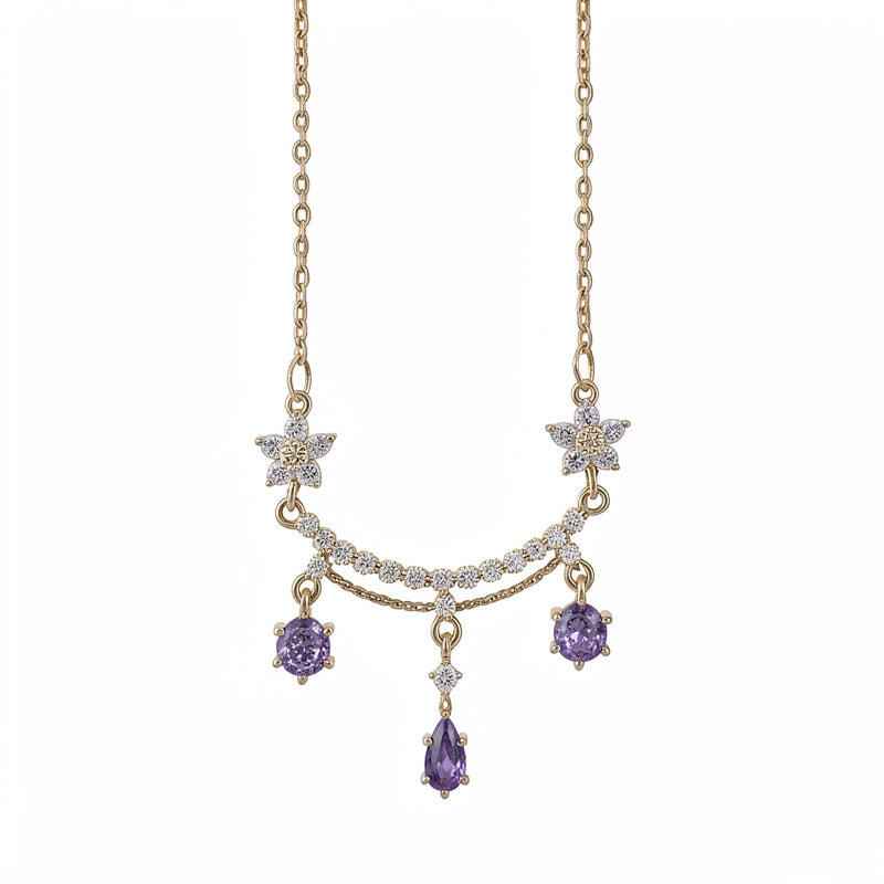 Vintage Floral Multi-Stone Drop Diamond Bib Necklace, Dainty Chain Romantic Wedding Bridal Statement Jewelry