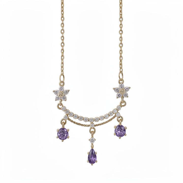 Vintage Floral Multi-Stone Drop Diamond Bib Necklace, Dainty Chain Romantic Wedding Bridal Statement Jewelry