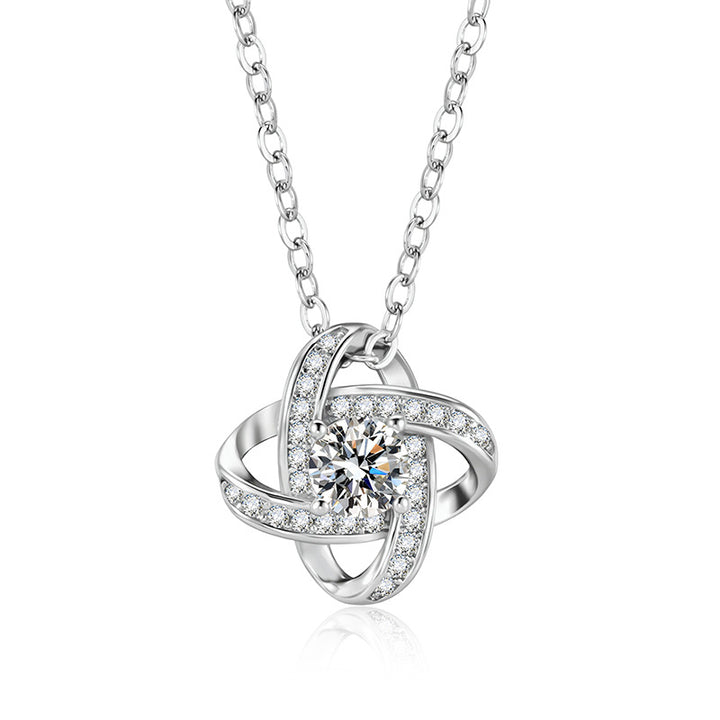 Interwoven Knot Diamond Pendant Necklace, Luxury Style Lucky Clavicle Chain Women Necklace