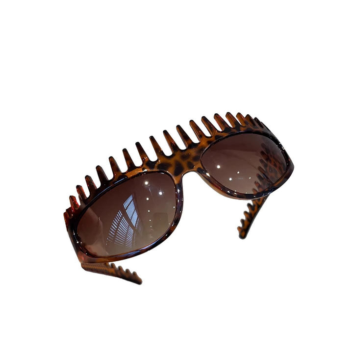 Spiky Serrated Leopard Frame Y2K Statement Sunglasses, Weirdcore Festival Bold UV Protection Shades