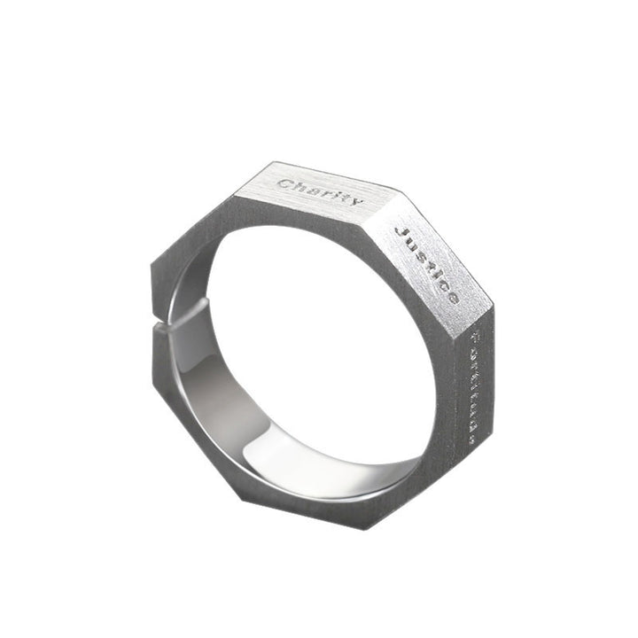 Faceted Seven Virtues Letter Open Ring for Daily Wear, Perfect Gift for Men Women