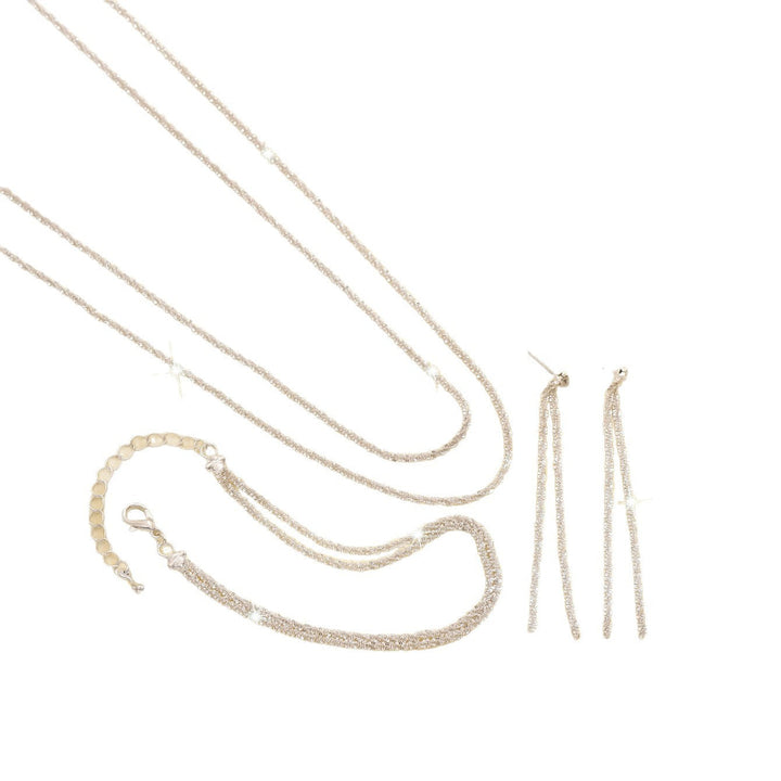 Shimmer Layered Diamond Chain Jewelry Set, Fashionable Double-Layer Stacked Starry Sky Necklace, Earrings, and Bracelet