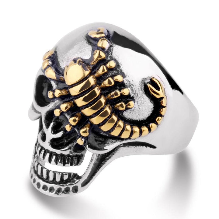 Two‑Tone Scorpion Skull Statement Ring, Retro Gothic Biker Men’s Ring