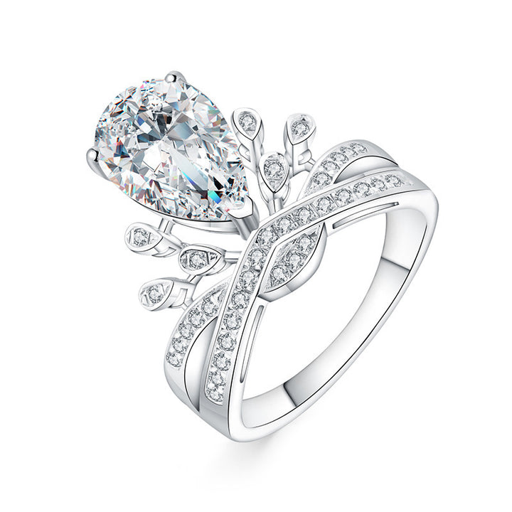 Adjustable Open Luxurious Pear-Shaped Crown Ring, Sparkling Statement Ring for Women