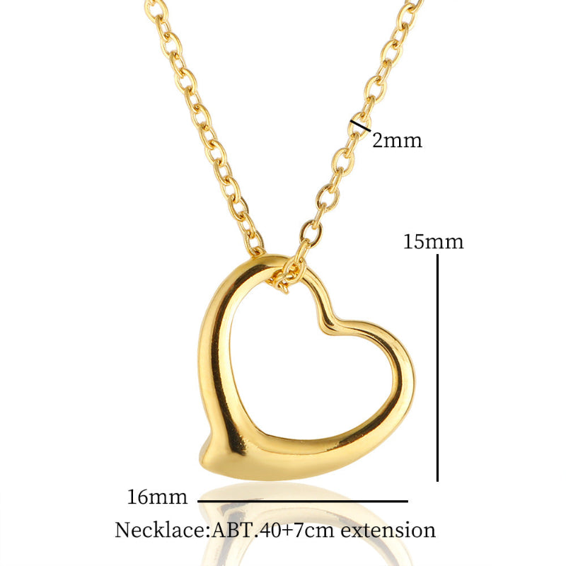 Minimalist Open Heart Pendant Necklace, Dainty Hollow Heart Chain For Women