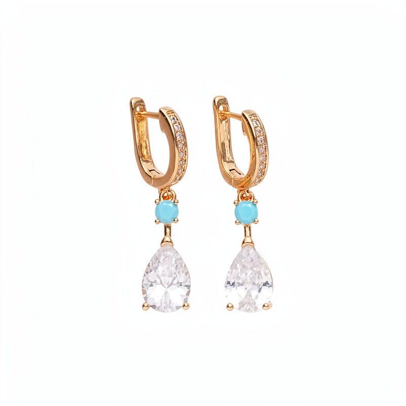 Teardrop Dangle Huggie Earrings, Turquoise Accent Drop Earrings for Women, Elegant Daily &amp; Party Jewelry