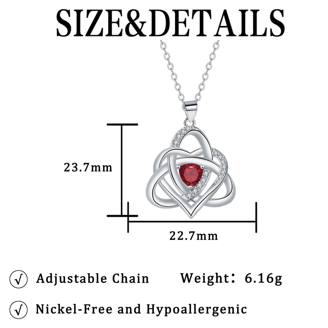 S925 Silver Celtic Knot Heart Pendant Necklace, Multi‑Color Gemstone Options