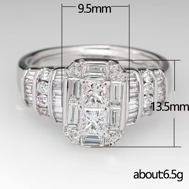 Multi-Stone Statement Ring, Vintage Rectangular Cut Stylish Engagement Proposal Diamond Rings