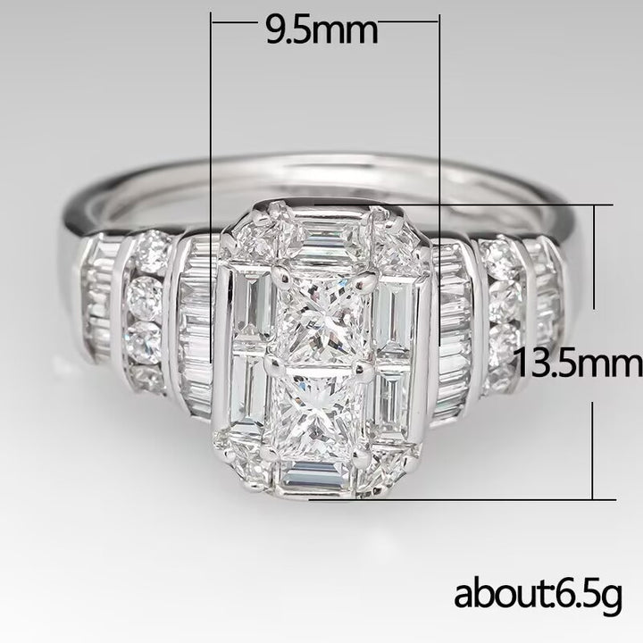 Multi-Stone Statement Ring, Vintage Rectangular Cut Stylish Engagement Proposal Diamond Rings