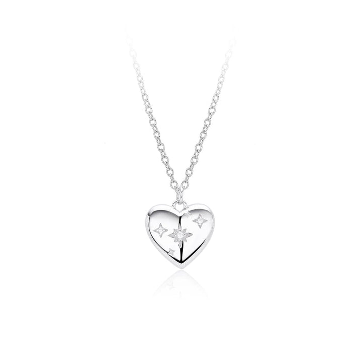 Star Engraved Puffy Heart Pendant Necklace, Dainty Celestial Collarbone Chain