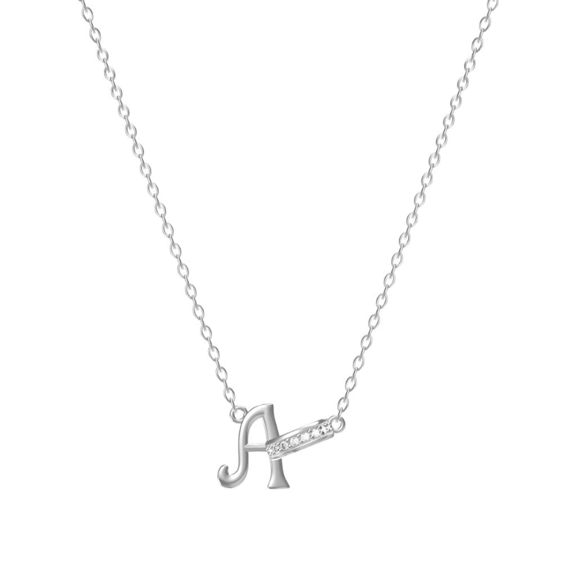 26 Letters Initial Necklace, Diamond Accent Personalized Women Collarbone necklace
