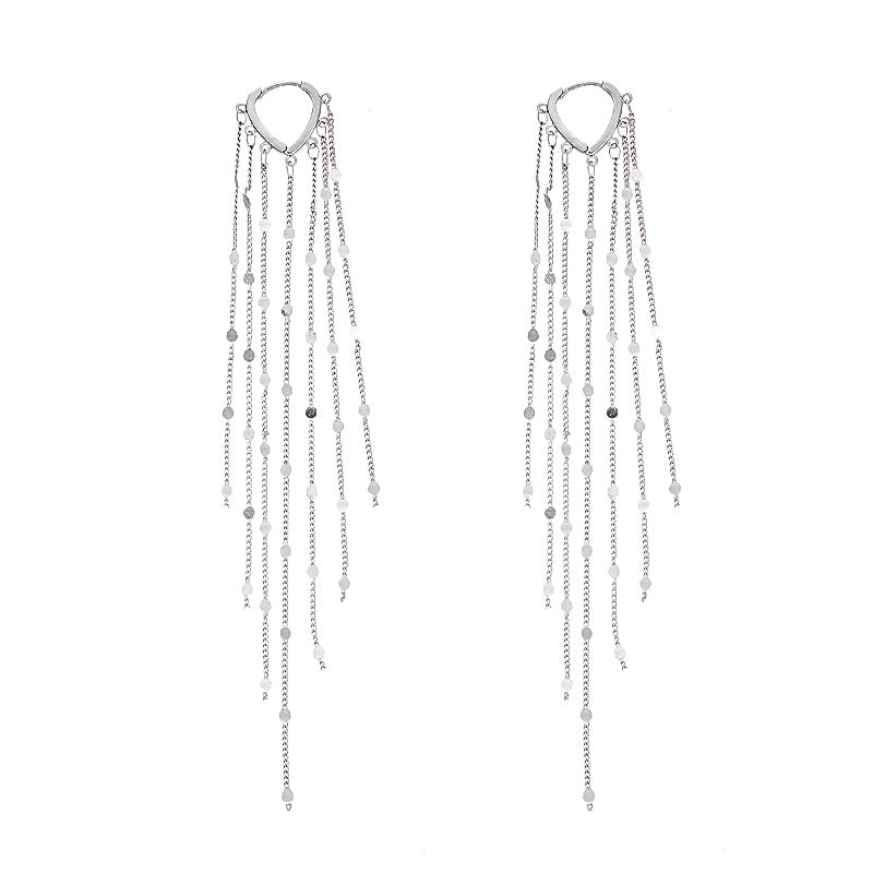 Teardrop Hoop Sequins Tassel Drop Earrings, Long Dangle Shimmer Party Stackable Statement Ear Jewelry