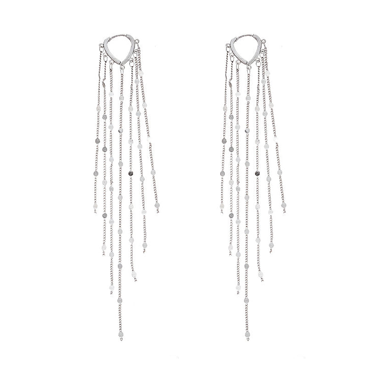 Teardrop Hoop Sequins Tassel Drop Earrings, Long Dangle Shimmer Party Stackable Statement Ear Jewelry
