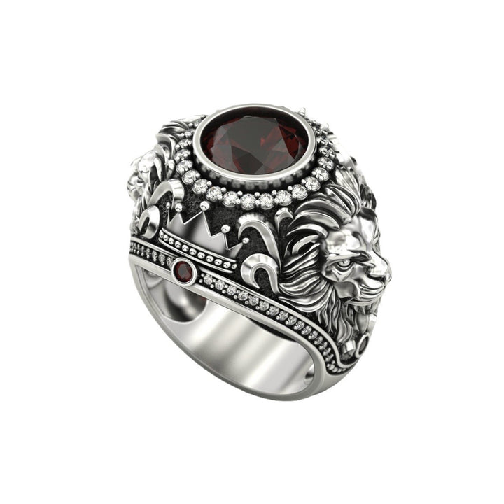 S925 &amp; 14K Lion‑Carved Gemstone Men’s Ring, Meaningful Gift For Him