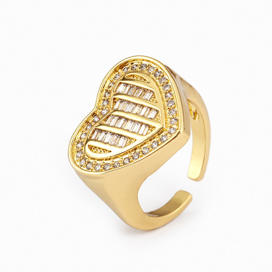 Glam Heart Shape Statement Open Ring, Sparkling Inlaid Diamond Design, Multiple Styles Available