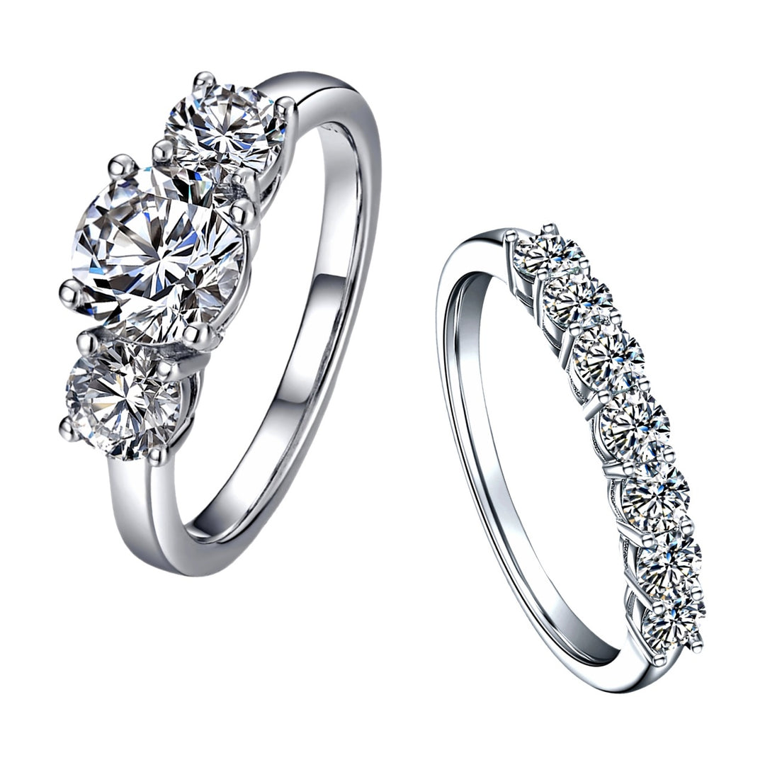 "Three Lives, Three Worlds" Ring Set, Classic Round Diamond Wedding Band &amp; Engagement Ring