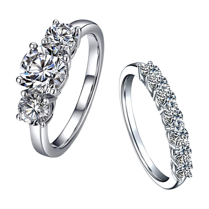"Three Lives, Three Worlds" Ring Set, Classic Round Diamond Wedding Band &amp; Engagement Ring