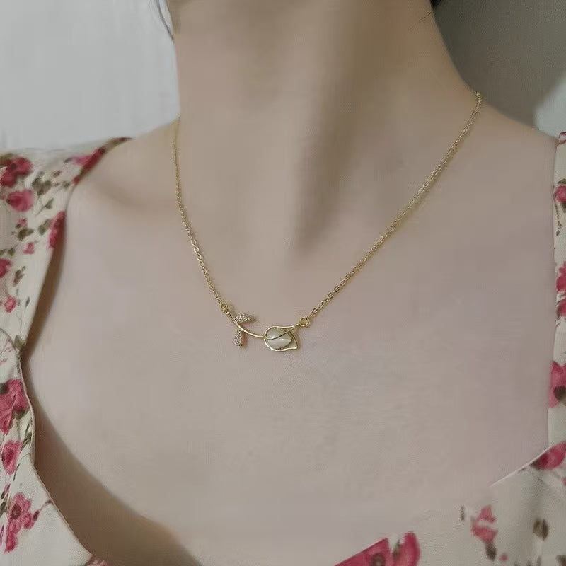 Tulip Floral Jewelry Set, Dainty Flower Necklace Ring Bracelet, Tone Elegant Stackable Accessories