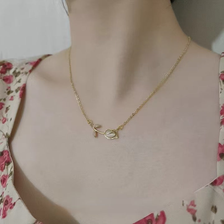 Tulip Floral Jewelry Set, Dainty Flower Necklace Ring Bracelet, Tone Elegant Stackable Accessories