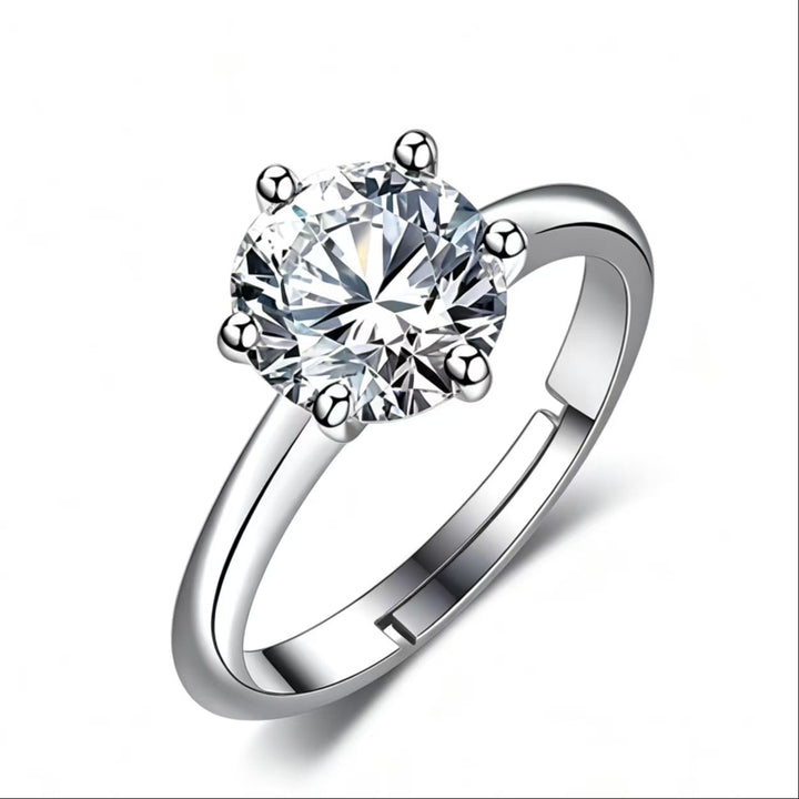 S925 Silver Adjustable Six‑Prong One-Carat Style Round Diamond Ring, Ideal Gift For Women