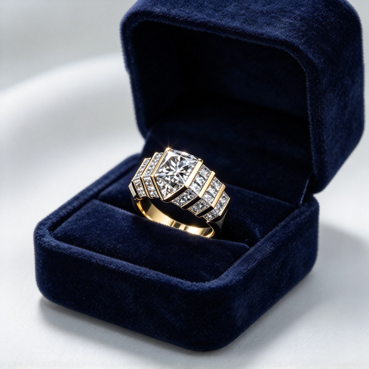 Bold Geometric Cluster Statement Ring, Modern Princess Cut Cocktail Ring for Men and Women