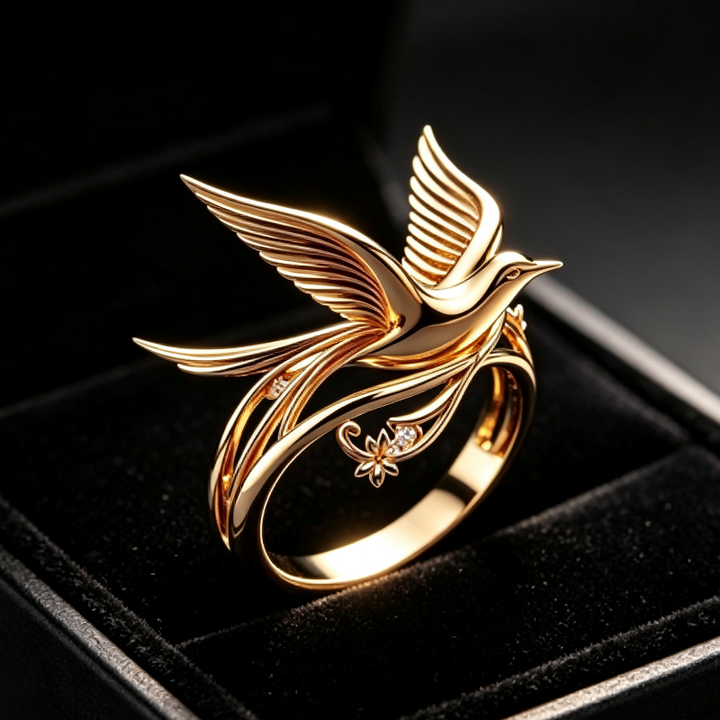 Elegant Bird Shaped Sculpted Ring, 14K Retro Minimalist Style