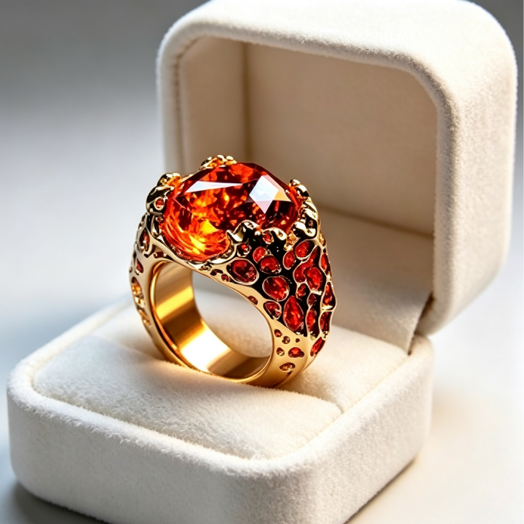 Bold Sculpted Statement Ring, Large Faceted Gemstone Chunky Ring for Men Women