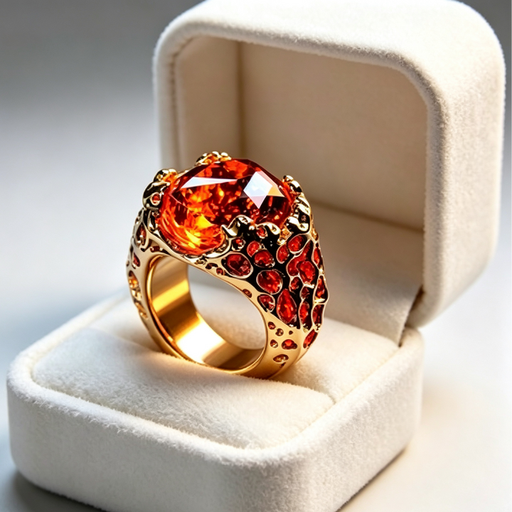 Bold Sculpted Statement Ring, Large Faceted Gemstone Chunky Ring for Men Women