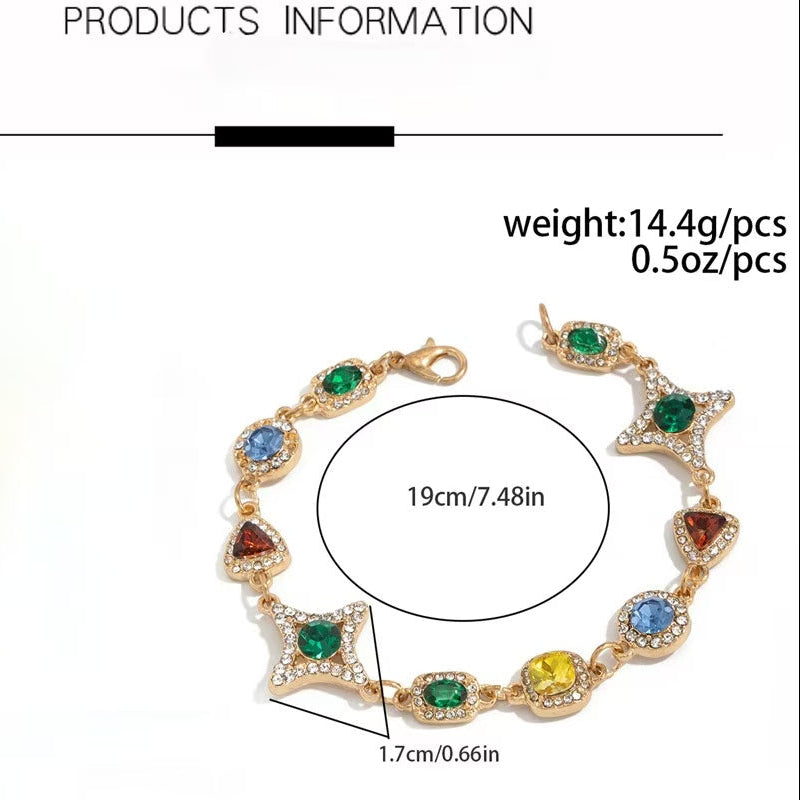 New Men's Colored Gemstone Cross Necklace and Bracelet, Colorful Gem & Diamond Star Link Jewelry Set