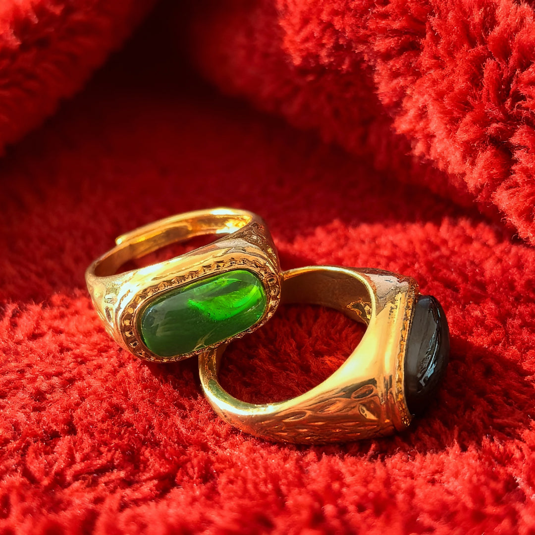 Vintage Rectangular Stone Signet Ring, Ethnic-style Statement Ring, Adjustable Band Jewelry for Men