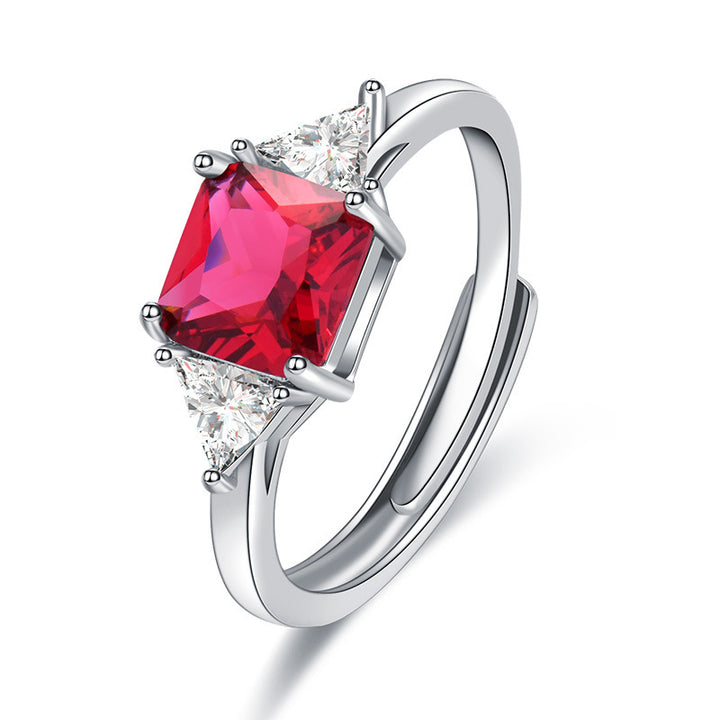 Three Stone Square Cut Adjustable Open Ring, Vibrant Colored Gemstone Statement Ring