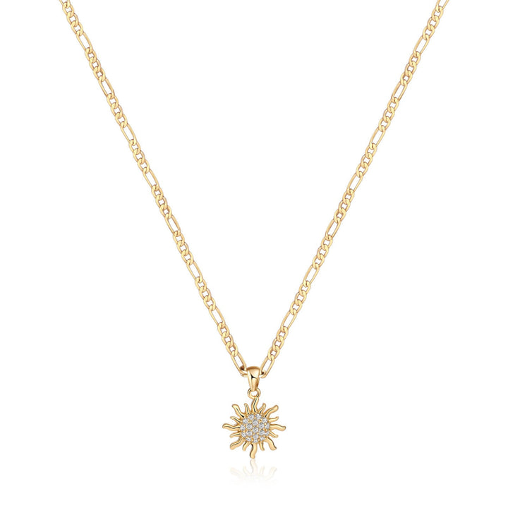 Pave‑Set Diamond Sun Pendant Necklace, Dainty Figaro Chain Necklace in Gold‑Tone &amp; Silver‑Tone