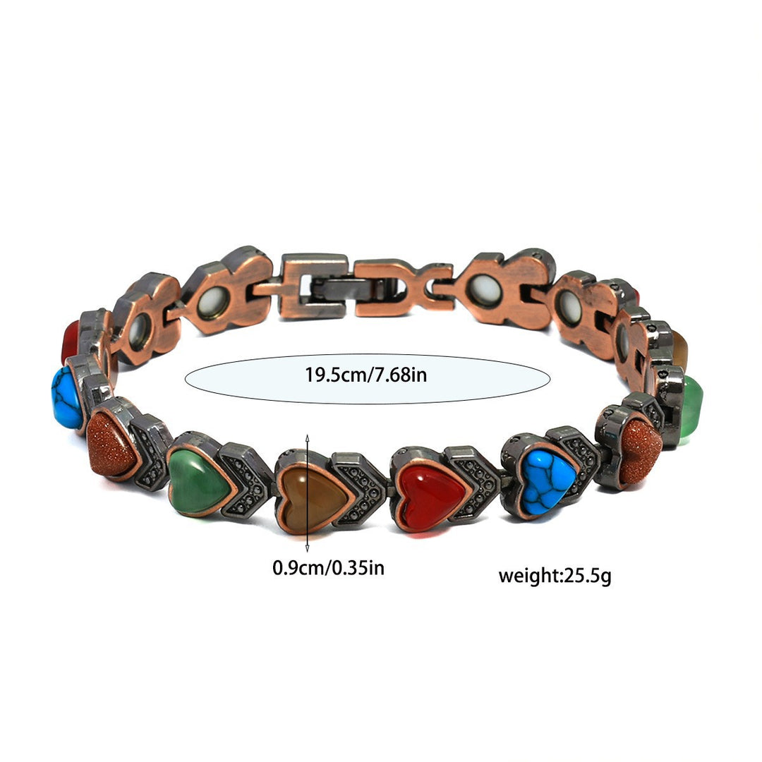 Vintage Inlaid Stone Link Bracelet, Retro Hand Chain for Women, Boho Statement Wrist Jewelry