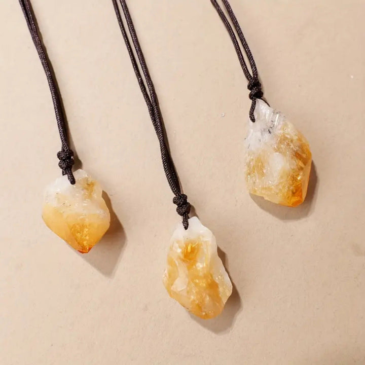 Raw Natural Crystal Point Pendant Necklace, Adjustable Braided Cord Choker For Men Women