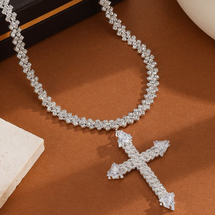 Princess Cut Diamond Cross Tennis Chain, Iced Luxe Hip Hop Faith Pendant Necklace