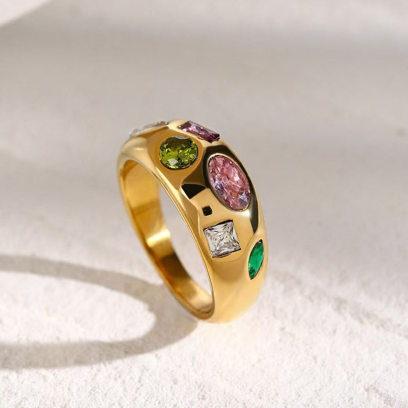 Vintage Gold Series Multi-Style Gem & Pearl Stackable Rings, Waterproof Fashion Statement Rings For Women